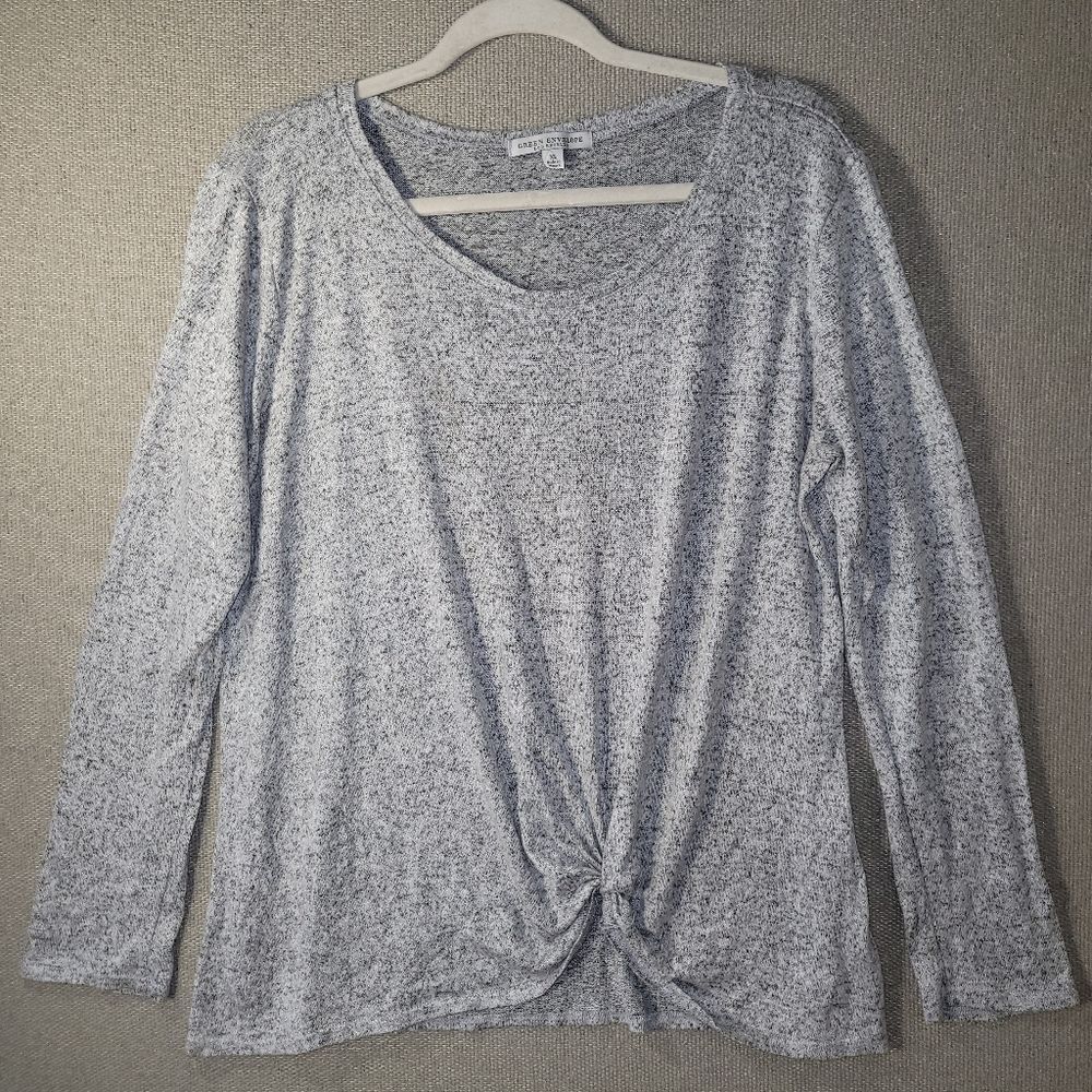 Green Envelope Size XL Heathered Gray Long Sleeve Twist Knot Front Top